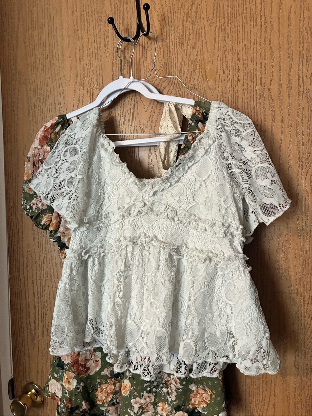 RedHead Cream Lace Peplum Short-Sleeve Top